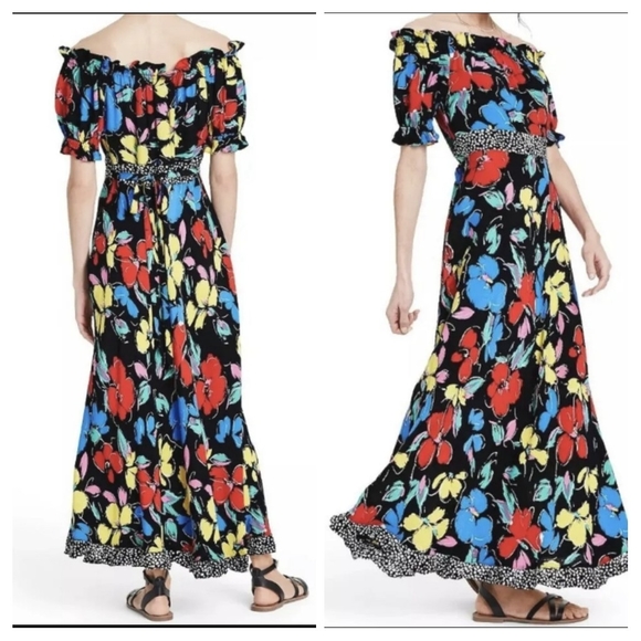 RIXO Dresses Rixo X Target Black Floral Off The Shoulder Puff